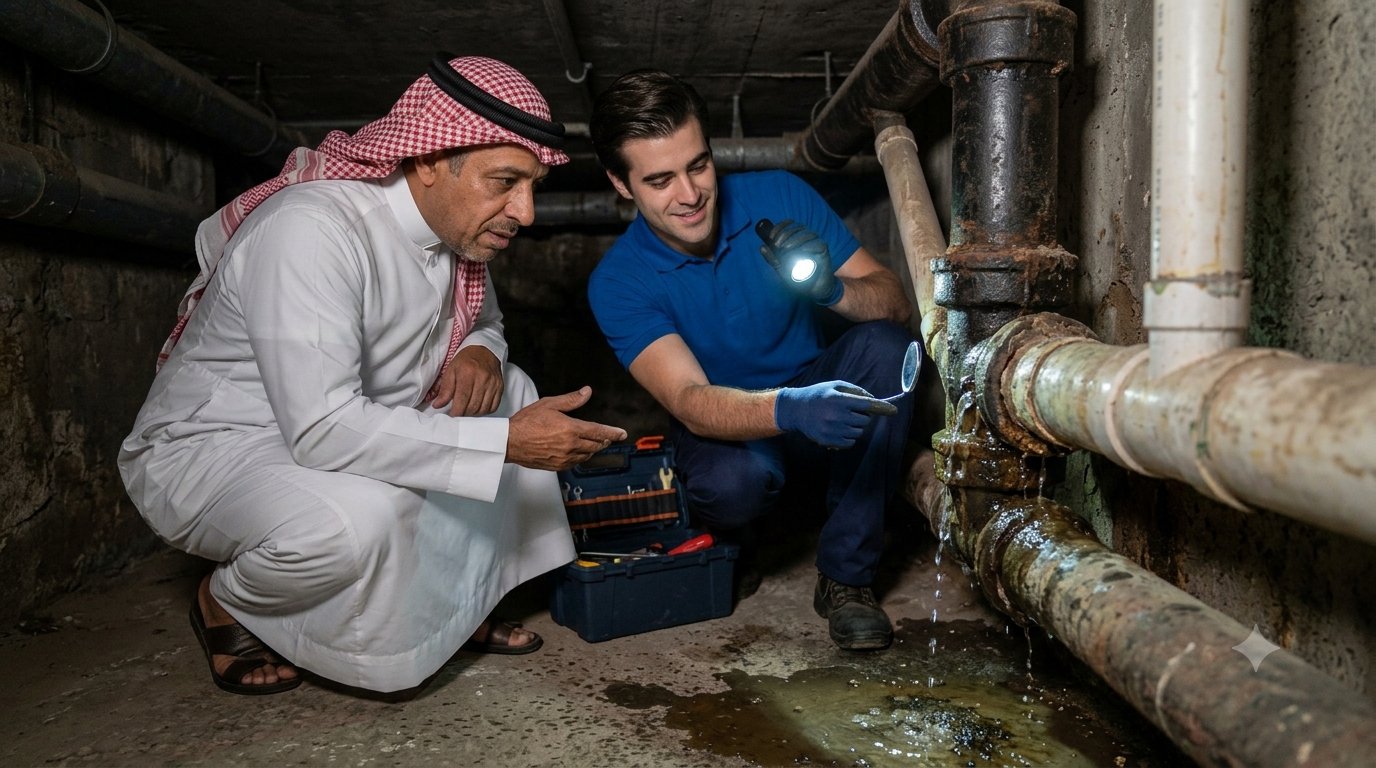 فني يكشف تسرب المياه في الرياض